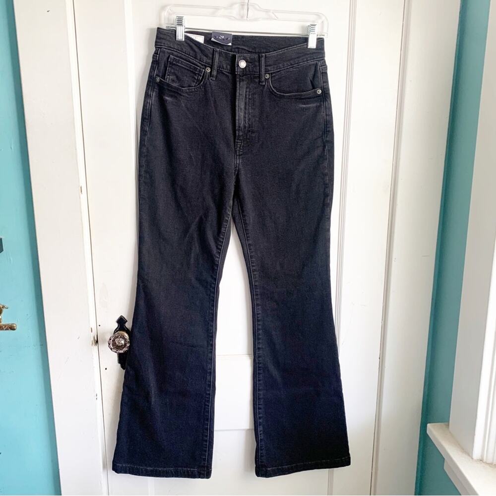 GAP High Rise Flare Stretch Denim Jeans Black Classic Style Size 28 Short New